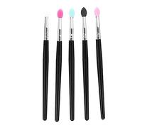 GANAZONO 5pcs Silicone Eyeshadow Brush Set Lip Brush Non-stick Makeup Applicators for Women Cosmetics Beauty Tools Pink, Black, Peach, Green, and Translucent Heads for Precise Eye Makeup