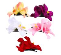 GANAZONO 5pcs Small Flower Hair Clips for Women Cute Bohemian Orchid Hairpins in White Red Pink Purple Stylish Accessories for Beach Vacation and Everyday Styling