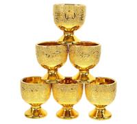 GANAZONO 6pcs Golden Ceremonial Chalice Cup Set 30ml Capacity, Pp Material, Stable and Safe Decorative Retro Goblet Cups for Temple Offering and Communion Wine Use