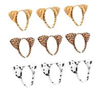 GANAZONO 9pcs Leopard Print Animal Ear Headbands Plush Soft Comfortable Skincare Spa Hair Bands for Party Cosplay Everyday Use with Unique Jungle Design
