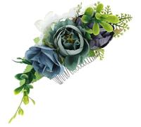 GANAZONO Artificial Blue Rose Flower Hair Side Comb Metal Decorative Bridal Hair Piece for Women