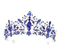 GANAZONO Baroque Alloy Rhinestone Crown Headband Bridal Hair Accessory Blue Tiara for Wedding Bridesmaids Flower Party Birthday Celebration