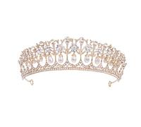 GANAZONO Baroque Crystal Tiara Crown Rhinestone Headband Pearl Princess Headdress for Birthday Wedding Party Photo Prop (Golden Alloy)