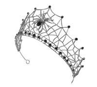 GANAZONO Baroque Spider Web Crown Headband for Bride, Gothic Black Alloy Bridal Hair Accessory Black Crystals, Halloween Wedding Party Hairpiece