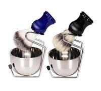 GANAZONO Beard Brush Set Nylon Bristle and Metal Mixing Bowl, Men’s Beard Cleaning Brush for Shaving and Styling, Single Stand Rack Shaving Accessory for Grooming