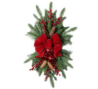 GANAZONO Christmas Staircase Garland with Red Bow Reusable Christmas Wreath Pendant for Door Wall and Stair Rail Decoration Festive Green Holiday Ornament for Home and Party Use