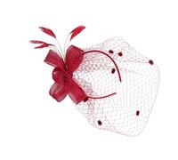 GANAZONO Creative Wine Red Bride Headdress with Gauze Mesh Elegant Wedding Headwear for Photo Shoots and Parties Fashion Hairpin Suitable for Masquerades and