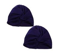 GANAZONO Dark Blue Pleated Swim Cap for Women Turban Style Elastic Bathing Bonnet with Ear Protection Non-slip Fabric Swimming Hat for Water Sports Yoga and Sleeping