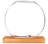 GANAZONO Desktop Round Glass Planter Terrarium Vase with Wooden Stand for Propagation Small Hydroponic Plants Home Office Decor Small Fish Tank Flat Fish Bowl