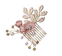 GANAZONO Elegant Pink Floral Hair Comb with Rhinestones and Pearls for Bridal and Bridesmaids Stunning Wedding Hair Accessory for Special Occasions and Events