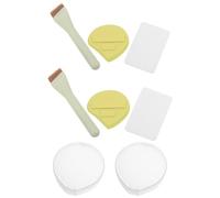 GANAZONO Flat Liquid Foundation Brush Set with Angled Flat Brush, Comma-Shaped Makeup Powder Puff, White Foundation Mixing Palette and Puff Case - 2 Sets Face Makeup Tools for Cream