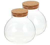 GANAZONO Glass Terrarium Jar 4.33 Inch Spherical Bottle with Cork Stopper for Diy Mini Landscape Plant Display and Home Decoration Set of 2