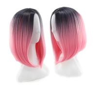 GANAZONO Gradient Pink Short Bob Wig for Women Synthetic Straight Cosplay Wig with Lace Heat Resistant High Temperature Comfortable Stretchable Cap for Daily Party Fancy Dress Halloween