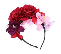 GANAZONO Halloween Artificial Rose Flower Headband Mexican Style Floral Crown with Deep Red Orchid Roses Realistic Cosplay Prop for Parties and Themed Events