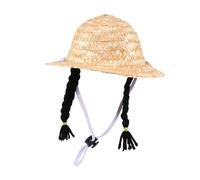 GANAZONO Hand-knitted Cat Sun Hat Wig with Black Braids Soft Wool Material Comfortable for Pets Protective Lightweight Hat for Cats and Dogs for Daily Wear Parties and Photo Props