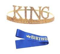 GANAZONO King Crown Sash Set for Men Rhinestone Headdress Birthday Costume Accessories for Parties and Stage Performances Includes Stunning Crown and Sash