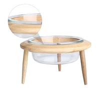 GANAZONO Pet Glass Bowl with Wooden Stand for Cats and Dogs Smooth High-density Surface Lightweight Travel-friendly Feeding Dish in Khaki
