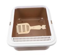 GANAZONO Pet Toilet Bedpan Cat Litter Box with Scoop Splash Design for Kittens and Cats Spacious Semi Enclosed Sand Box Easy to Clean and Maintain Coffee Color
