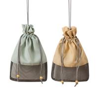 GANAZONO Portable Hanging Bag 2 Pcs Fruit Storage Bag for Onions Ginger Garlic Kitchen Storage Beige Polyester Breathable Mesh Bag