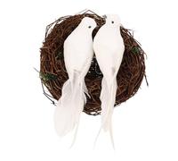 GANAZONO Rattan Bird Nest Ornament with Fake White Dove Statues Vivid Simulation Craft Bird Nest for Garden Balcony Home Decor and Photo Props Woven DIY Style