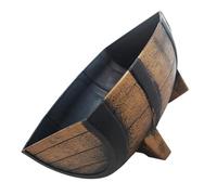 GANAZONO Rustic Wood Texture Whiskey Barrel Planter Gold Legs, 16.1" X 8.2" Plastic Half Barrel Flower Pot for Outdoor Garden, Farmhouse Decor, Multifunctional Garden Flower Container