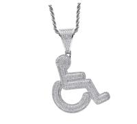 GANAZONO Silver Personality Pendant Necklace for Wheelchair Users Creative Hip Hop Style Zircon Neck Ornament and Glossy Accessory for Men and Women