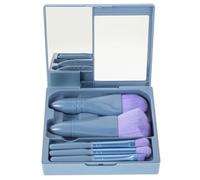 GANAZONO Travel Makeup Brush Set with Built-in Mirror, Portable Case, Soft Polyester Fiber Bristles for Powder and Eyeshadow, Versatile Use for On-the-go Touch-ups, Stylish and Trendy