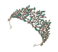 GANAZONO Vintage Baroque Leaf Bridal Tiara Crown Hair Accessory with Rhinestones, Antique Gold Green Wedding Headpiece for Women, Elegant Bridal Hair Jewelry