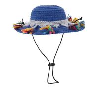 GANAZONO Woven Dog Hat with Cord Straw Sombrero for Pets Sun Protection and Comfortable Head Decor for Dogs and Cats Blue