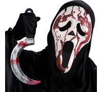 Ganbaro Halloween Scream Mask, Bleeding Ghost Face Mask, Ghostface Mask and Knife, Adult halloween masks, Scary Movie mask, Suitable for Halloween Carnival Masquerade Party, Role Playing Accessories