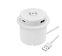 GANCEI 3-in-1 Fast Wireless Charging Station with 10W Output, Pop-Up Embedded Desktop USB Socket for Smartphone, Smartwatch and Earbuds, Compact ABS Design(White)