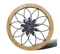 GANCEI 30x30cm Round Wooden Wall Art Featuring Floral Rhombus Pattern, Rustic Pastoral Decor for Living Room Bedroom Study Bathroom Entrance Green Blue(Purple)