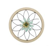 GANCEI 30x30cm Round Wooden Wall Art Featuring Floral Rhombus Pattern, Rustic Pastoral Decor for Living Room Bedroom Study Bathroom Entrance Green Blue(Blue)