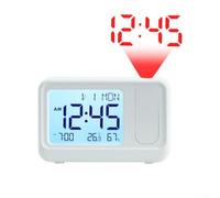 GANCEI Digital Projection Alarm Clock With Large LCD Display, Adjustable Brightness And Volume, Snooze Function, Dual Power Supply(White and White)