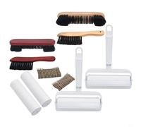 GANCEI Pool Table Brush Set with Cue Cleaner and Spare Lint Roller, 5-in-1 Billiard Accessory Kit for Rail and Cloth Care, Wooden Handle Tools, Red(Brown)