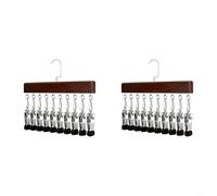 GANCEI Space Saving Hanging Closet Organizer with 12 Clips, Metal Frame Wardrobe Hanger for Pants Scarves Accessories, 360 Swivel Hook for Tiny Homes, Retro Wood Tone(2pcs Vintage Color)