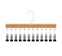 GANCEI Space Saving Hanging Closet Organizer with 12 Clips, Metal Frame Wardrobe Hanger for Pants Scarves Accessories, 360 Swivel Hook for Tiny Homes, Retro Wood Tone(Natural Wood)
