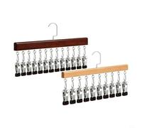 GANCEI Space Saving Hanging Closet Organizer with 12 Clips, Metal Frame Wardrobe Hanger for Pants Scarves Accessories, 360 Swivel Hook for Tiny Homes, Retro Wood Tone(Vintage+Natural)