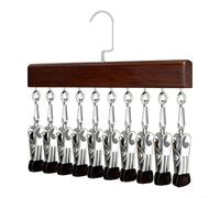 GANCEI Space Saving Hanging Closet Organizer with 12 Clips, Metal Frame Wardrobe Hanger for Pants Scarves Accessories, 360 Swivel Hook for Tiny Homes, Retro Wood Tone(Vintage Color)