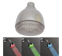 GANCEI Temperature Controlled LED Shower Head, Round Top Spray with Vibrant Rainbow Lighting Effects, Water Powered ABS Nozzle for Modern Bathroom, Silvery Finish, Easy Install(three)