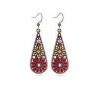 GANDC Bohemian Crystal Teardrop Dangle Earrings, Copper, Tribal Geometric Design, Handmade National Style for Women, One Size, Cubic Zirconia, No Gemstone