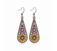 GANDC Bohemian Crystal Teardrop Dangle Earrings, Copper, Tribal Geometric Design, Handmade National Style for Women, One Size, Cubic Zirconia, No Gemstone