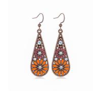 GANDC Bohemian Crystal Teardrop Dangle Earrings, Copper, Tribal Geometric Design, Handmade National Style for Women, One Size, Cubic Zirconia, No Gemstone