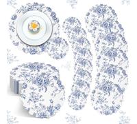 Gandeer 100 Pcs Vintage Blue Floral Placemats and Drinks Coasters Disposable Blue Flower Paper Place Mat Dining Table Decoration Floral Banquet Tableware Bulk for Table Setting Wedding Tea Party Decor