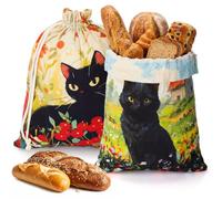 Gandeer 2 Pcs Reusable Bread Bags Set for Homemade Sourdough Bread 17"x 13" Cute Reusable Moisture-proof Lined Food Storage Bags, Baking Accessories, Keeps Your Loaf Fresh for Days(Black Cat)