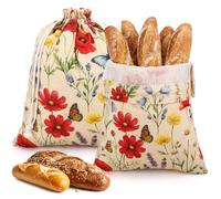 Gandeer 2 Pcs Reusable Bread Bags Set for Homemade Sourdough Bread 17"x 13" Cute Reusable Moisture-proof Lined Food Storage Bags, Baking Accessories, Keeps Your Loaf Fresh for Days(Wildflowers)