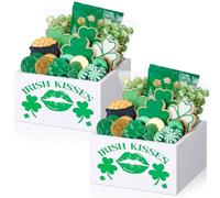 Gandeer 2 Pcs St Patrick's Day Candy Dish Wooden Shamrock Candy Green Bowl Dish Irish Kisses Snack Serving Bowl Decoration Storage Tableware for Home Classroom Holiday Party Centerpieces Decor