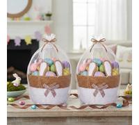 Gandeer 2 Set Easter Bunny Basket with Cellophane Bags and Ribbons Easter Egg Hunting Treasure Hunt Woven Basket Empty Bucket with Rabbit Ears for Gift Egg Hunts Party Decorations (Brown)