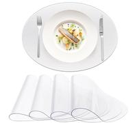 Gandeer 4 Pcs Clear Plastic Placemats 13 x 19 Inch Oval 2 mm Thick Table Protector Smooth PVC Desk Mat Heat Resistant Washable Easy Cleaning for Home Office Dining Room Painting