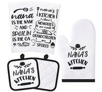 Gandeer 5 Pieces Nana Gifts for Christmas Kitchen Set Includes 2 Pieces Nana Dish Towels 2 Pieces Nana Oven Pads Pot Holder Nana Oven Mitt Nana Gift for Christmas Birthday(Nana Style)